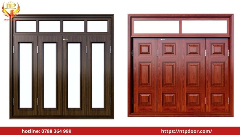 Cửa sổ thép vân gỗ có kính và pano huỳnh