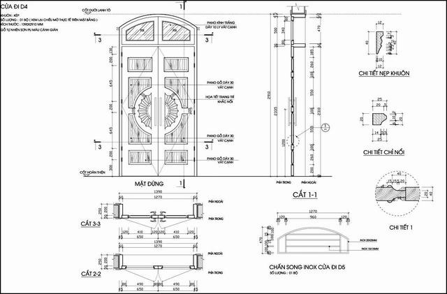 Bản vẽ kỹ thuật cửa chính 2 cánh
