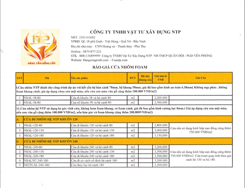 Báo giá cửa nhôm vân gỗ - Vật Tư Xây Dựng NTP