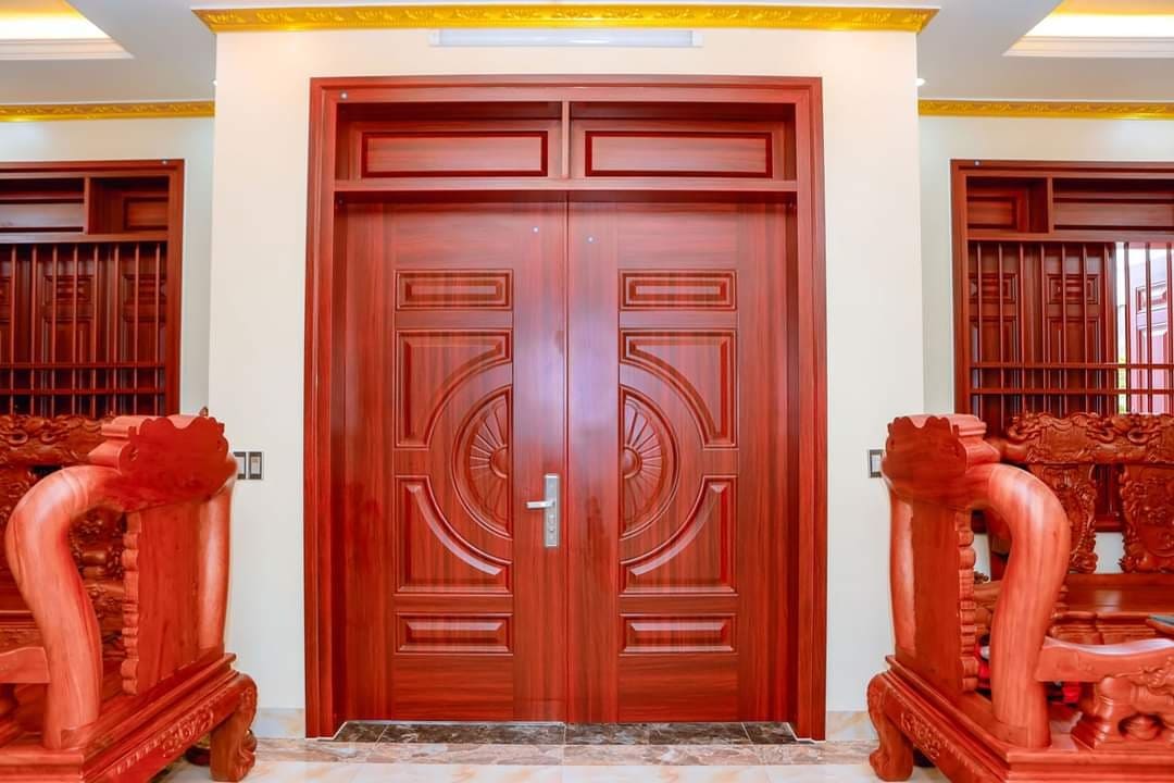 Mẫu cửa thép vân gỗ 2 cánh