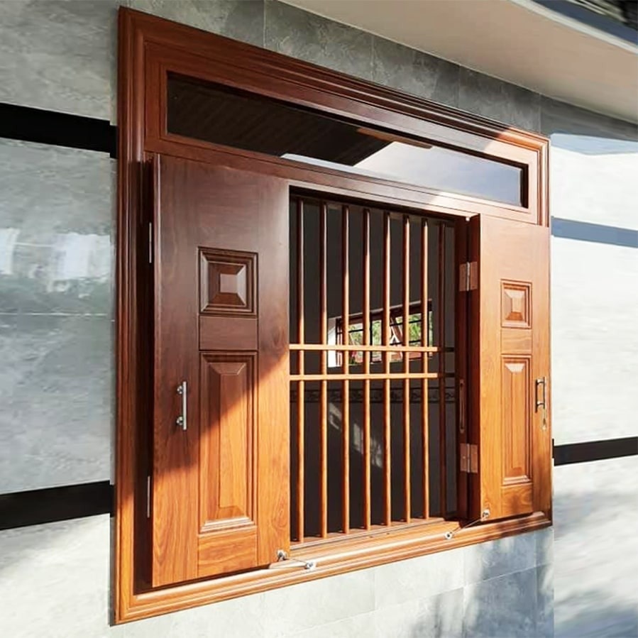Mẫu cửa sổ thép vân gỗ thi công tại Hải Dương