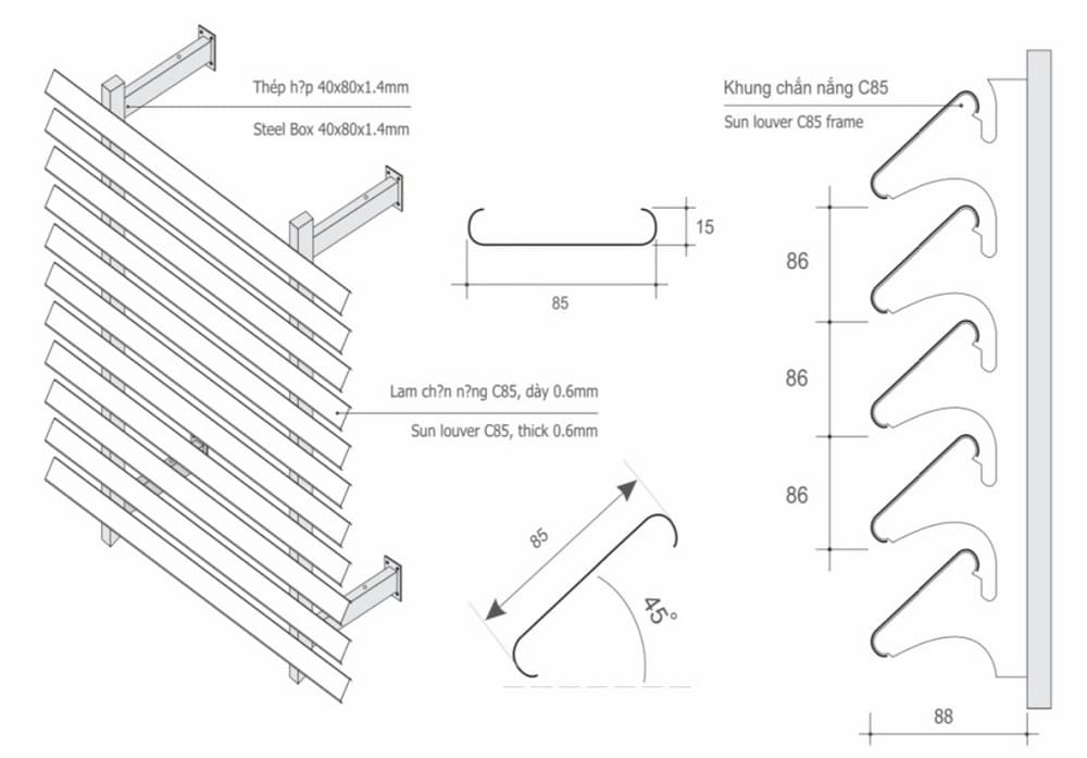 Bản vẽ kỹ thuật lam chắn nắng C85
