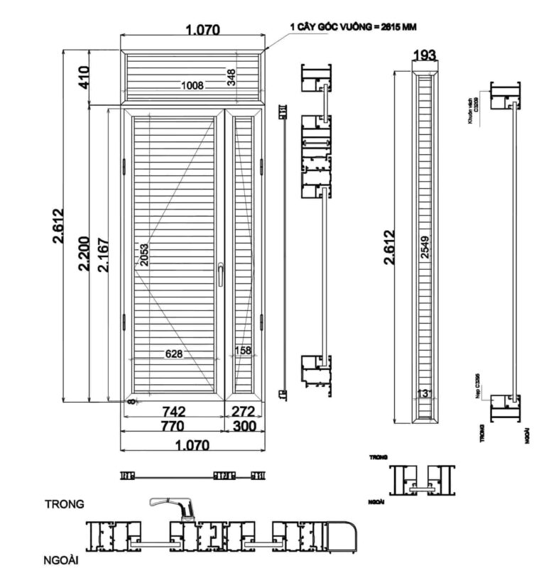 Mẫu bản vẽ kỹ thuật cửa chớp nhôm kính xingfa 