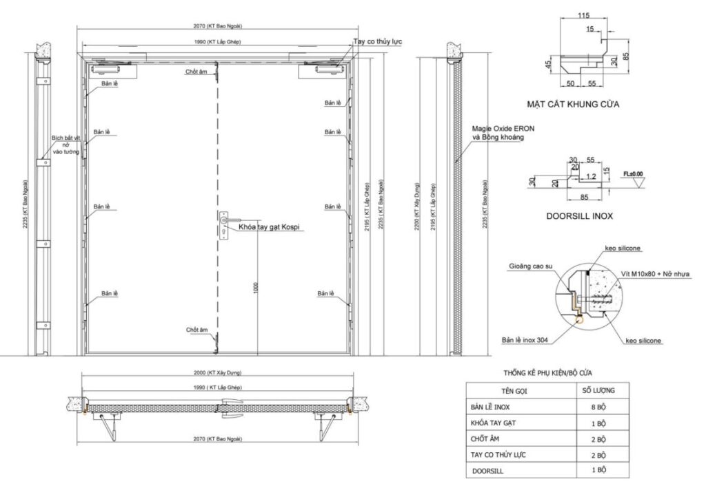 Bản vẽ kỹ thuật cửa chống cháy tại Cửa NTP