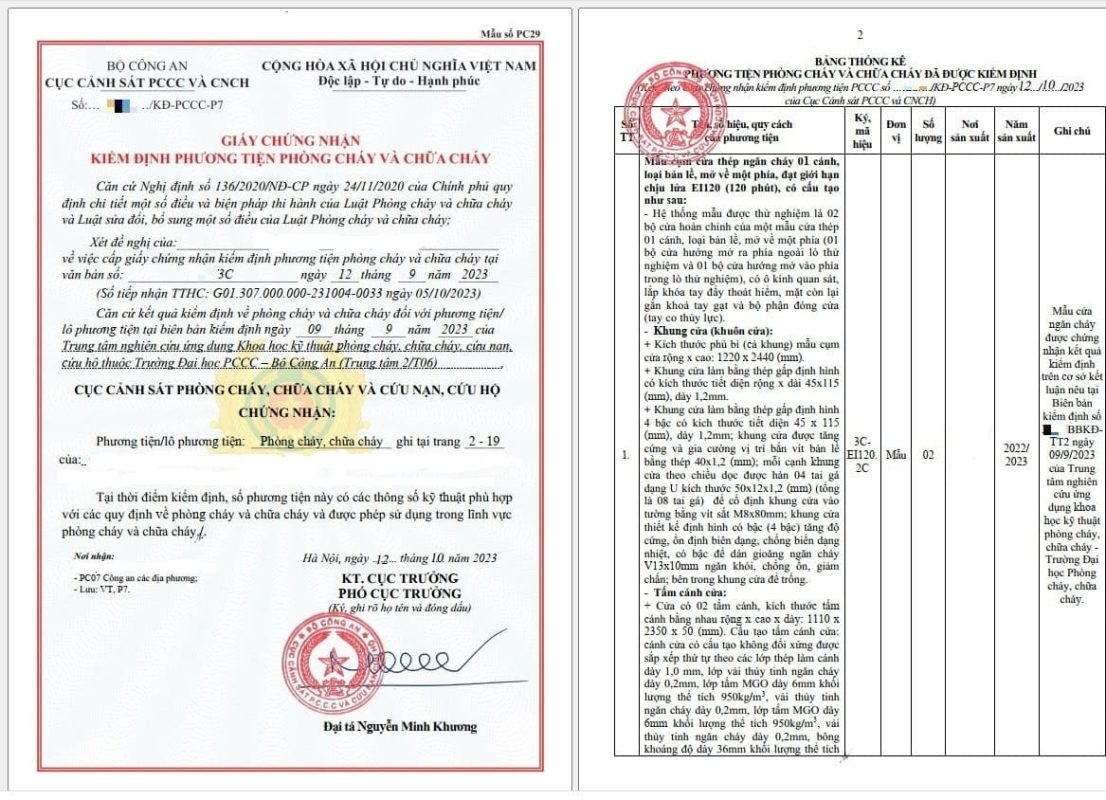 Giấy chứng nhận cửa chống cháy – Công Ty TNHH Vật Tư Xây Dựng NTP