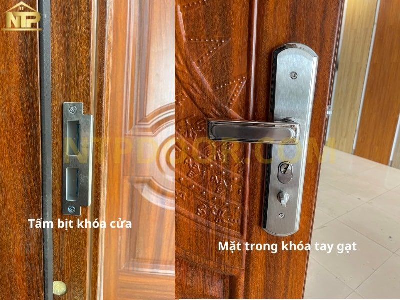 Khóa cửa thép vân gỗ gạt ngang